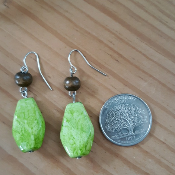 Lime Green Bead Earrings - Picture 3 of 5